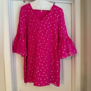 Lilly Pulitzer Caroline Silk Tunic Dress Size 14 Pink/Gold